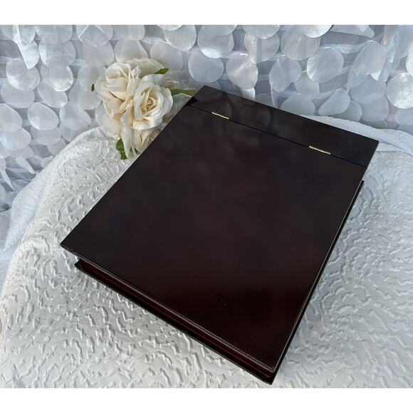 Vintage Bombay Company Wood Sloped Hinged Lid Desk Organizer Keepsakes Box - Picture 2 of 13